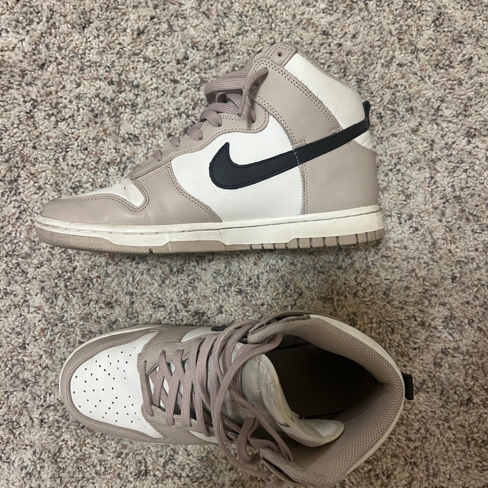 Nike High-Top Sneakers in White and Tan